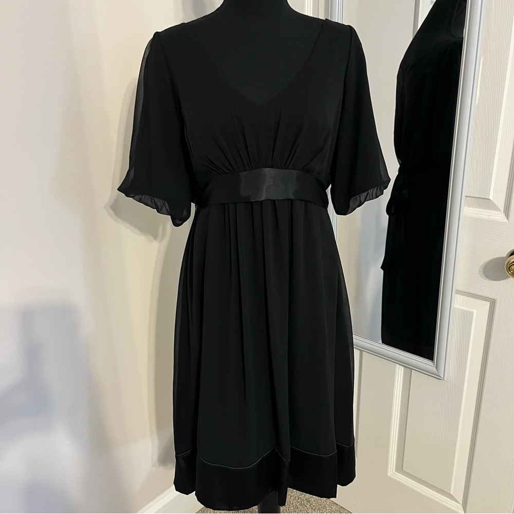 SL Fashions Black Chiffon Dress with Satin tie belt size 14